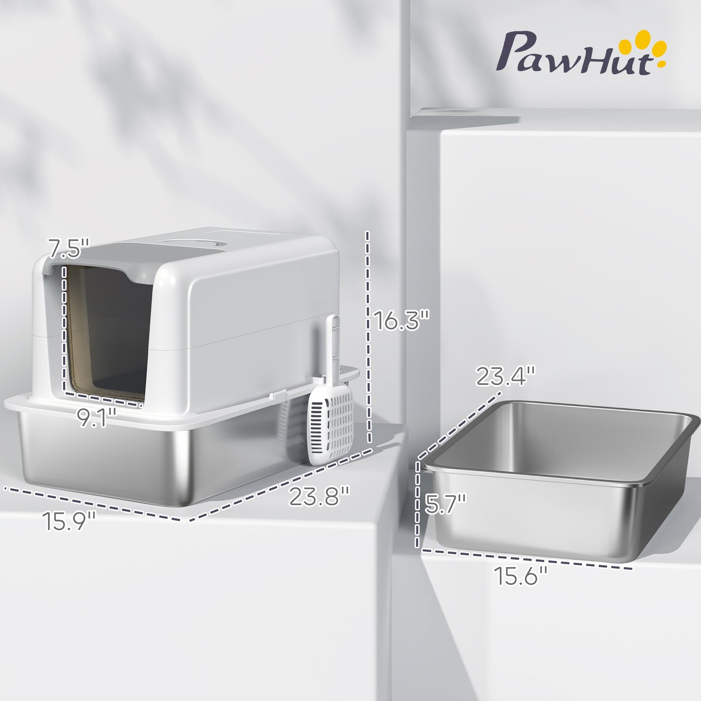 Cat Litter Box Stainless Steel – 2-in-1 Enclosed Sifting Pan