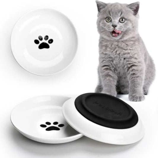 Purrfect Pet Kingdom Ceramic Cat Food Bowls Whisker Friendly Cat Bowls With Nonsl (Fishbone plate black) - Premium Pet Bowls & Feeders