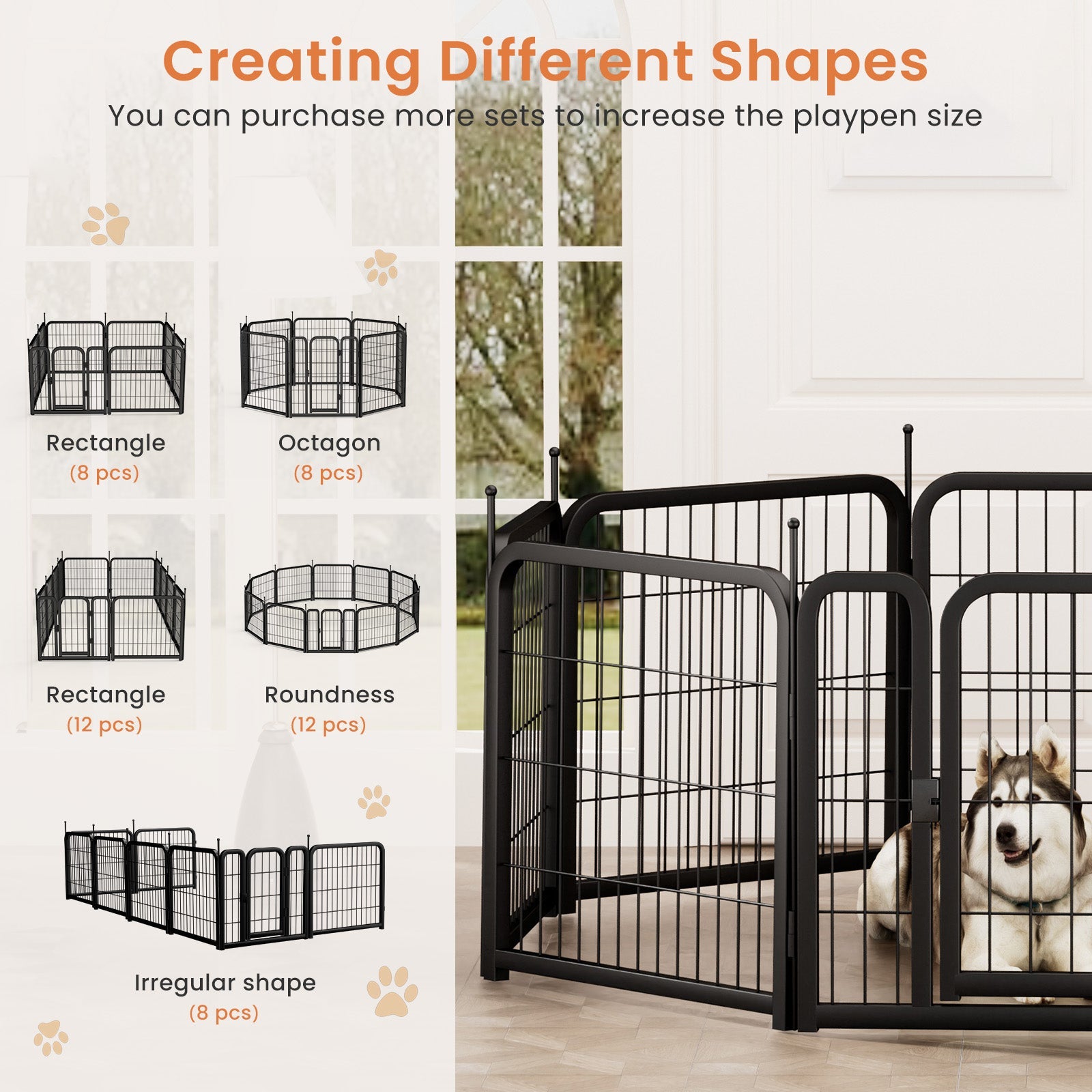 Outdoor 12 piece dog fence, 24 inch portable indoor game fence for small dog pets. Black, 22.2 inches wide x 23.6 inches high. - Purrfect Pet Kingdom