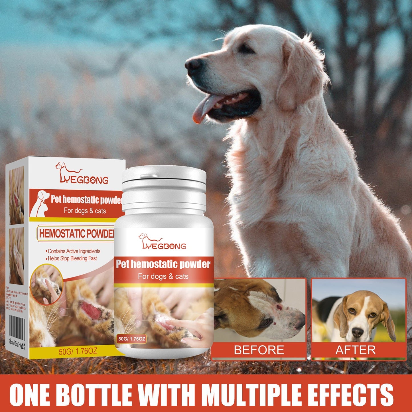 Pet Hemostatic Powder, Skin Wound Cleaning Styptic Powder For Cats And Dogs Soothing Wound Healing Powder For Pets