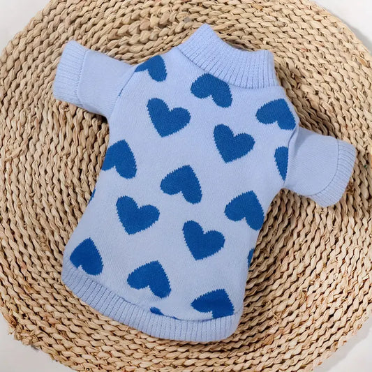 Lots of Blue Hearts Warm Turtleneck Pet Sweater