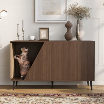 Cat Furniture 2 IN 1 Modern Walnut Cabinet Side Table With