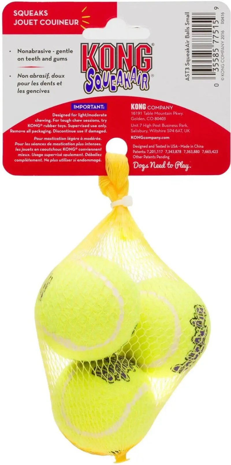 KONG® Squeakair Tennis Ball Small 3Pk Squeaky Fetch