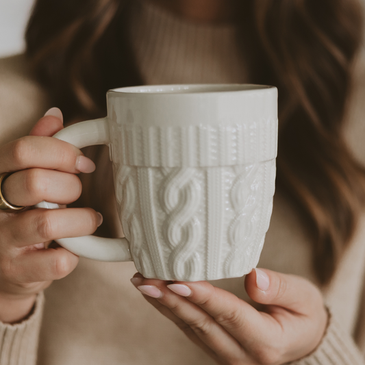 Cozy Cable Knit Cream Coffee Mug For Warm Holiday Mornings