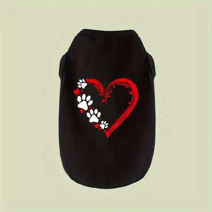 Red Heart Paw Prints Black Pet Tee