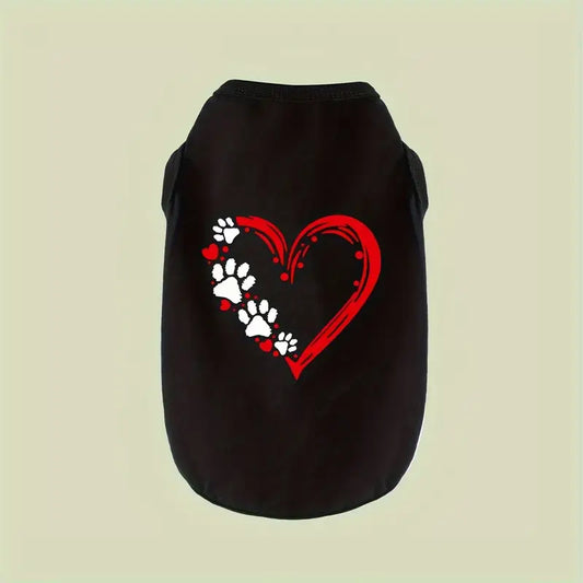 Red Heart Paw Prints Black Pet Tee