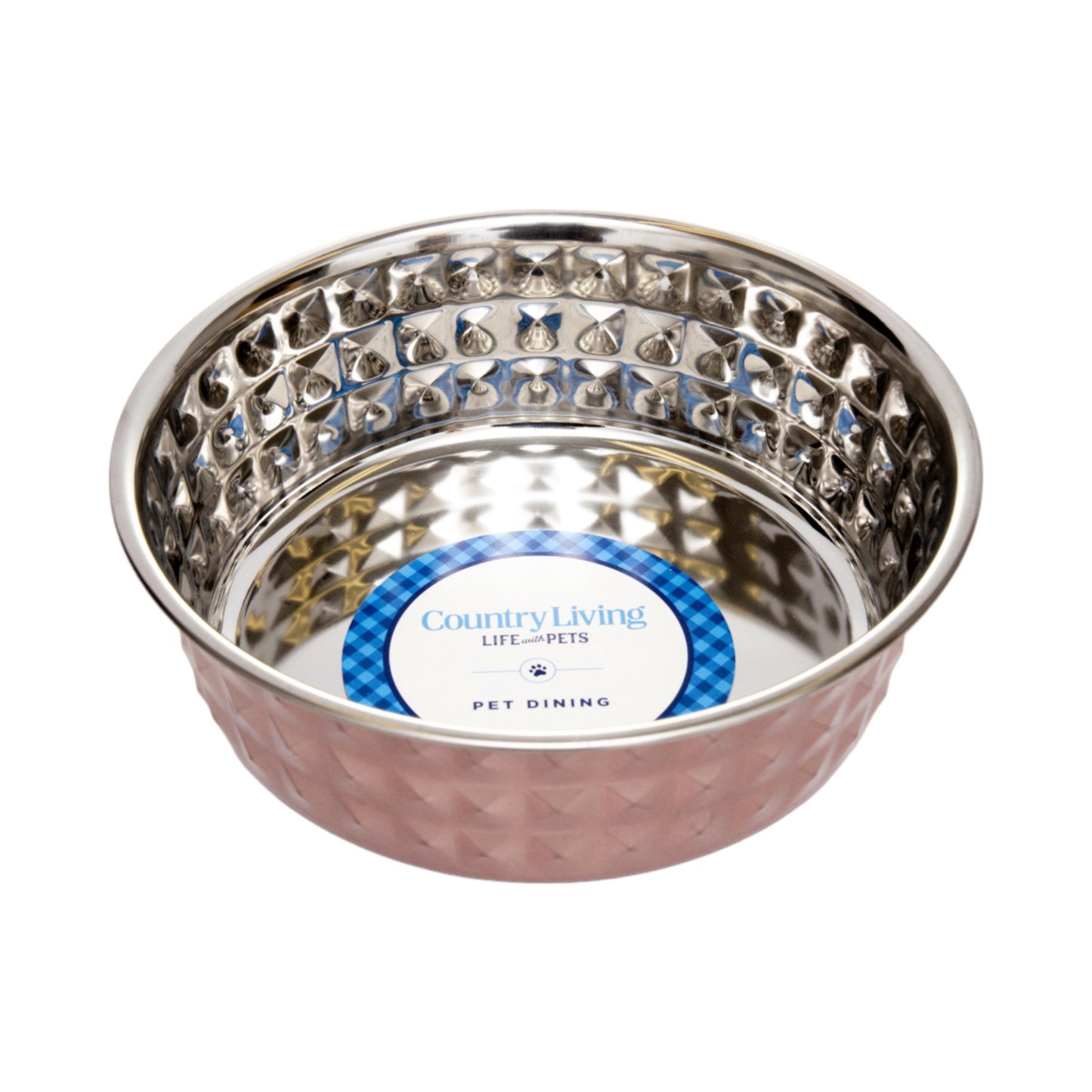 Country Living Set of 2 Hammered Stainless Steel Dog Bowls – Ideal for Extra Large Breeds – Rose Quartz/64oz - Purrfect Pet Kingdom