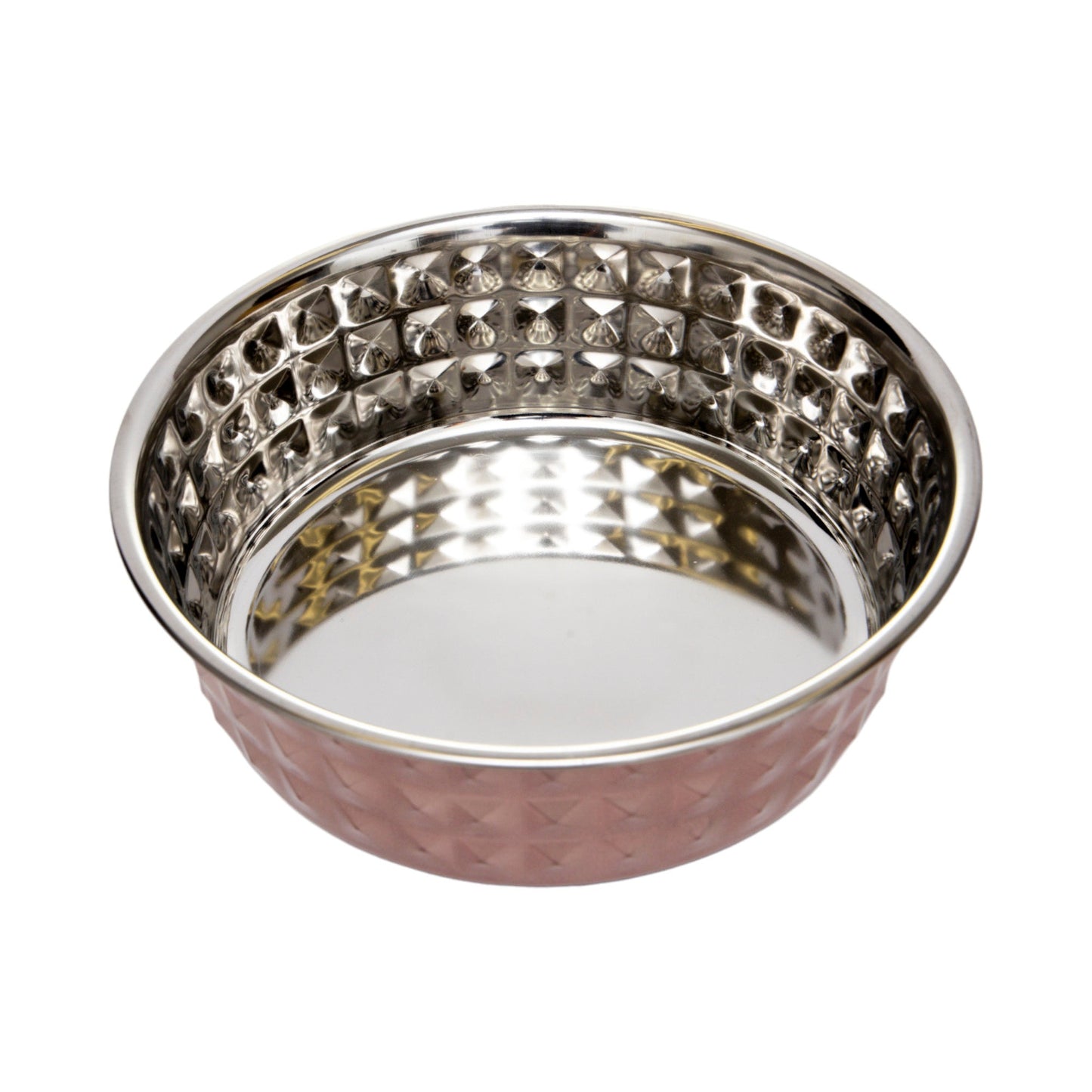 Country Living Set of 2 Hammered Stainless Steel Dog Bowls – Ideal for Extra Large Breeds – Rose Quartz/64oz - Purrfect Pet Kingdom