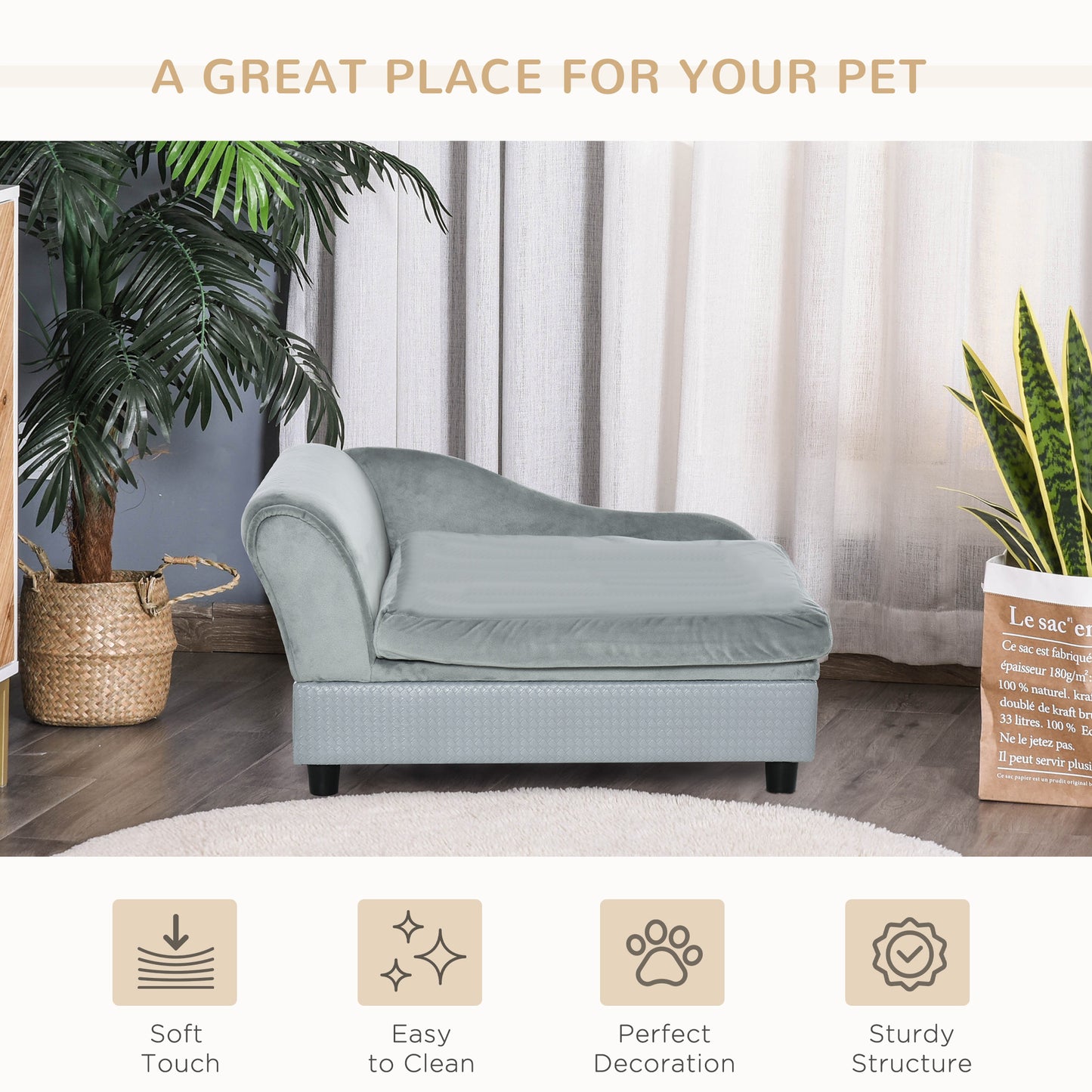 Luxury Dog Couch - Fancy Pet Sofa with Hidden Storage Gray
