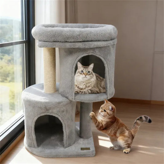 26" Compact Cat Tree With 2 Condos & Sisal Scratching Posts,