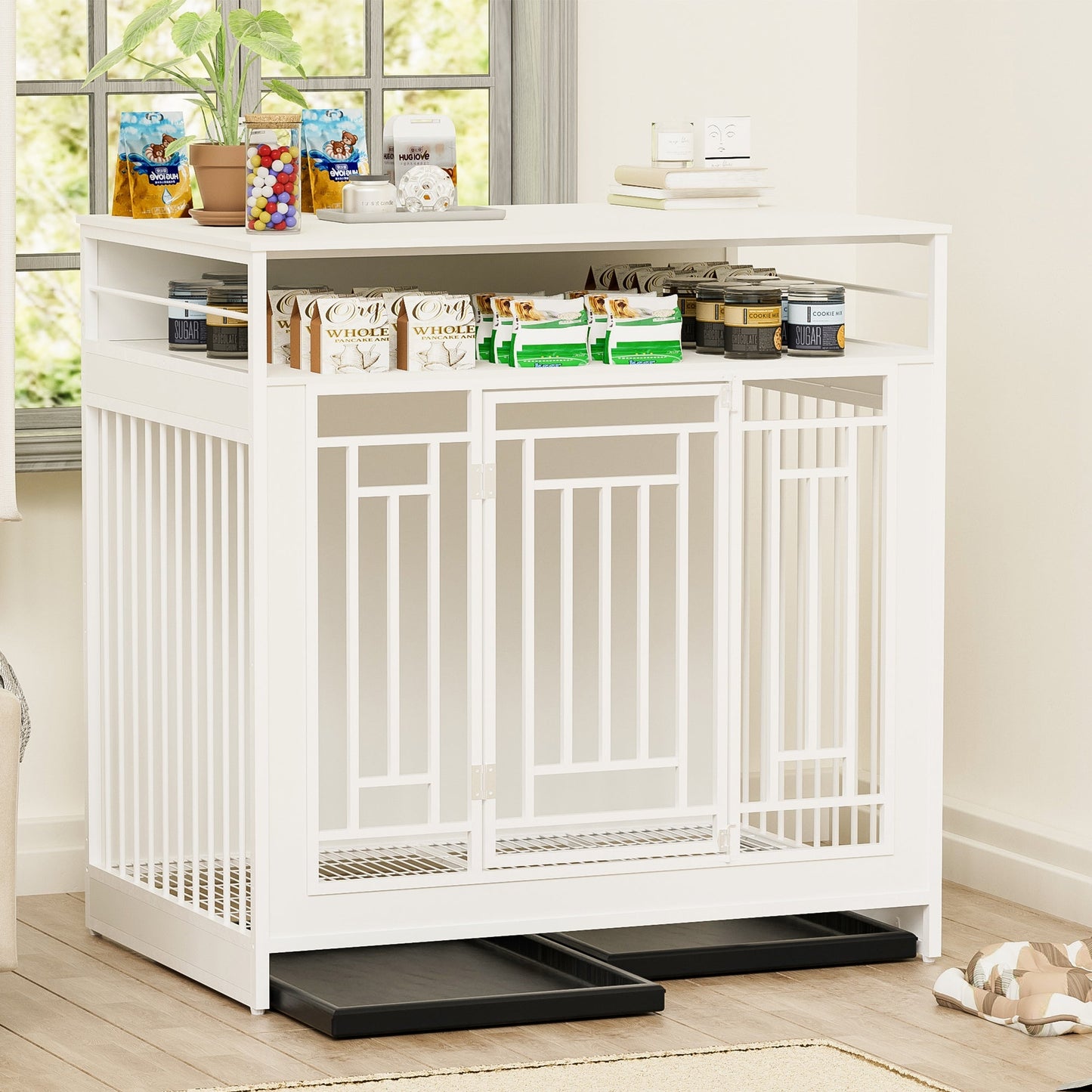 43.3 Inch Wooden Dog Crate Furniture With Divider And