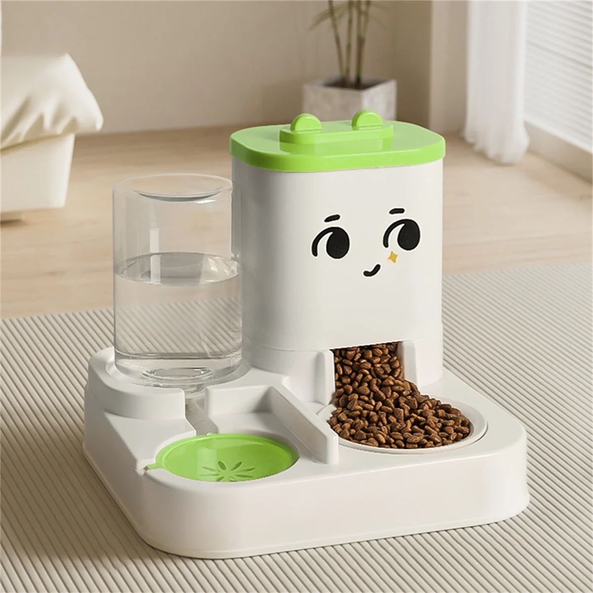 Pet Cartoon Feeding And Watering Dispenser With Large