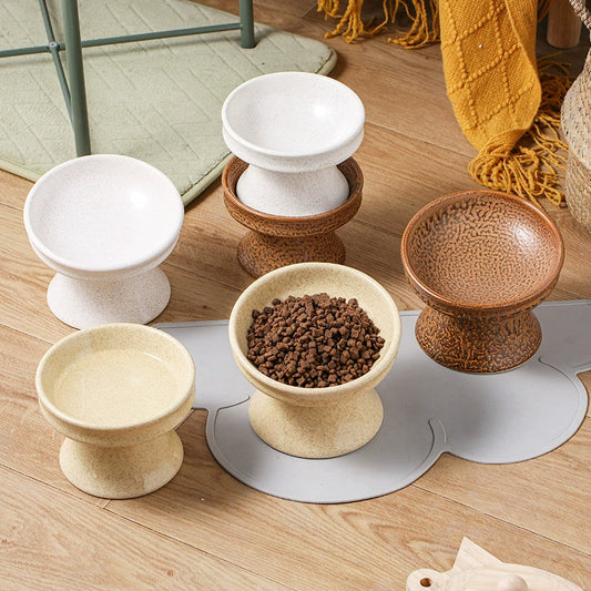 Cat Bowl Ceramic Shallow Mouth High Foot Anti Overturn