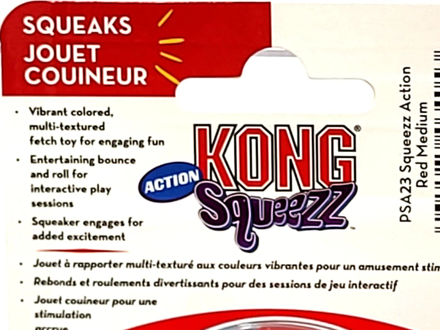 KONG Squeezz Action Ball Medium Red 3 Pack Textured Squeaky Toy