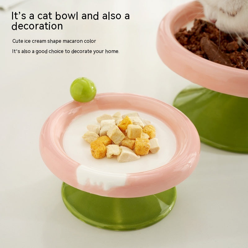 Ice Cream High Foot Ceramic Double Tone Cat Bowl