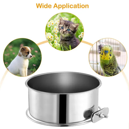 Durable Stainless Steel Hanging Crate Bowl for Pet Comfort