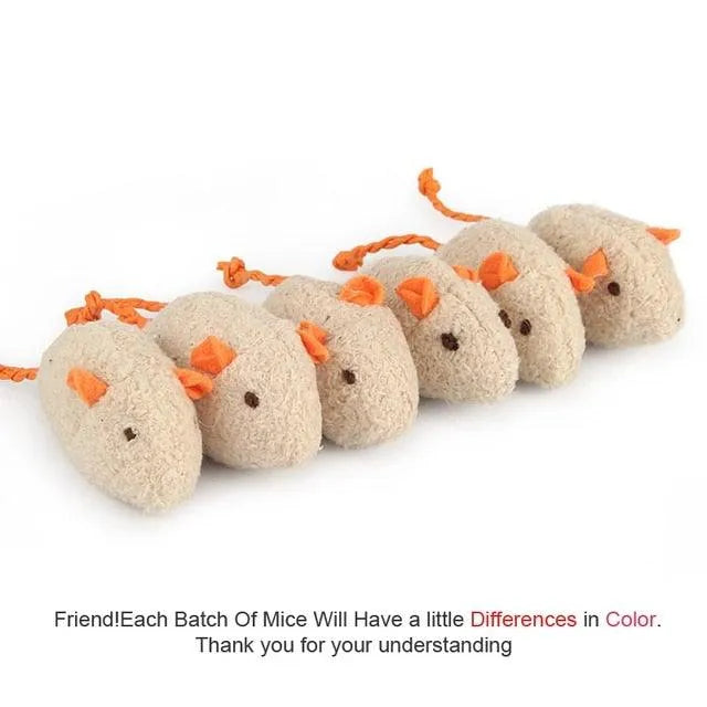 Colorful 6pcs Stevvex Mix Pet Toy set featuring plush catnip mice, perfect for kittens and playful cats, ideal for pets.