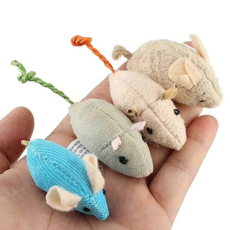 Colorful 6pcs Stevvex Mix Pet Toy set featuring plush catnip mice, perfect for kittens and playful cats, ideal for pets.