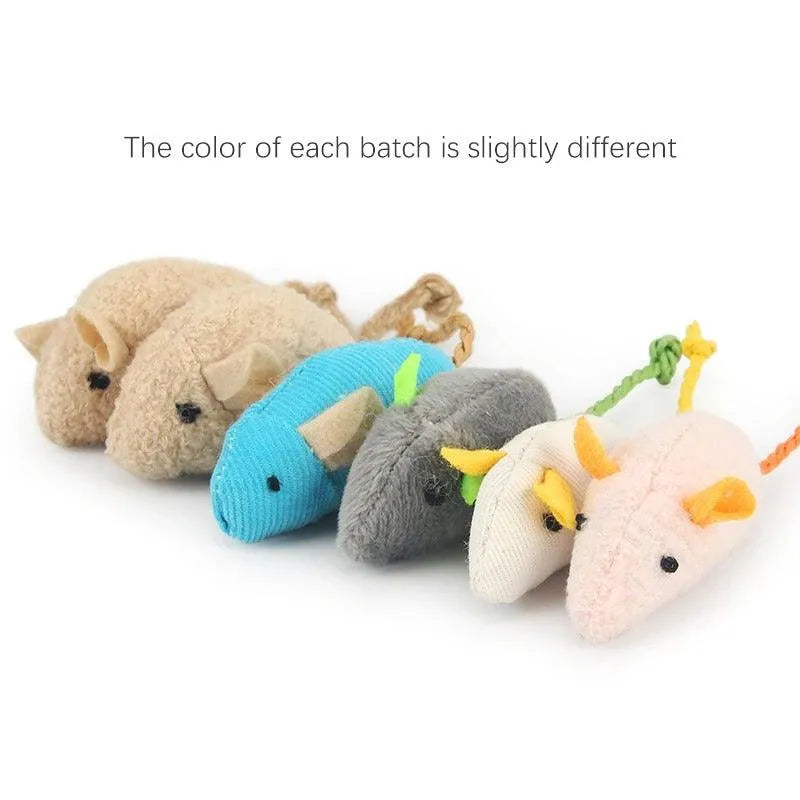 Colorful 6pcs Stevvex Mix Pet Toy set featuring plush catnip mice, perfect for kittens and playful cats, ideal for pets.