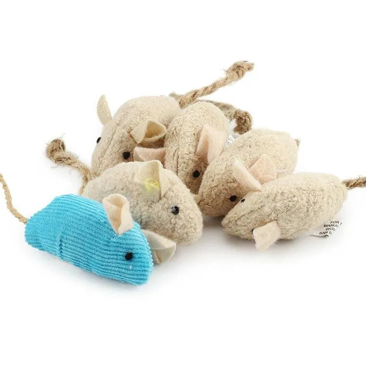 Colorful 6pcs Stevvex Mix Pet Toy set featuring plush catnip mice, perfect for kittens and playful cats, ideal for pets.