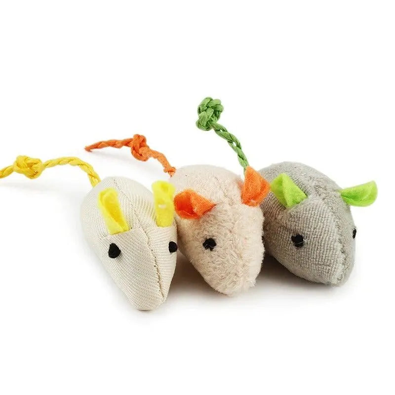 Colorful 6pcs Stevvex Mix Pet Toy set featuring plush catnip mice, perfect for kittens and playful cats, ideal for pets.