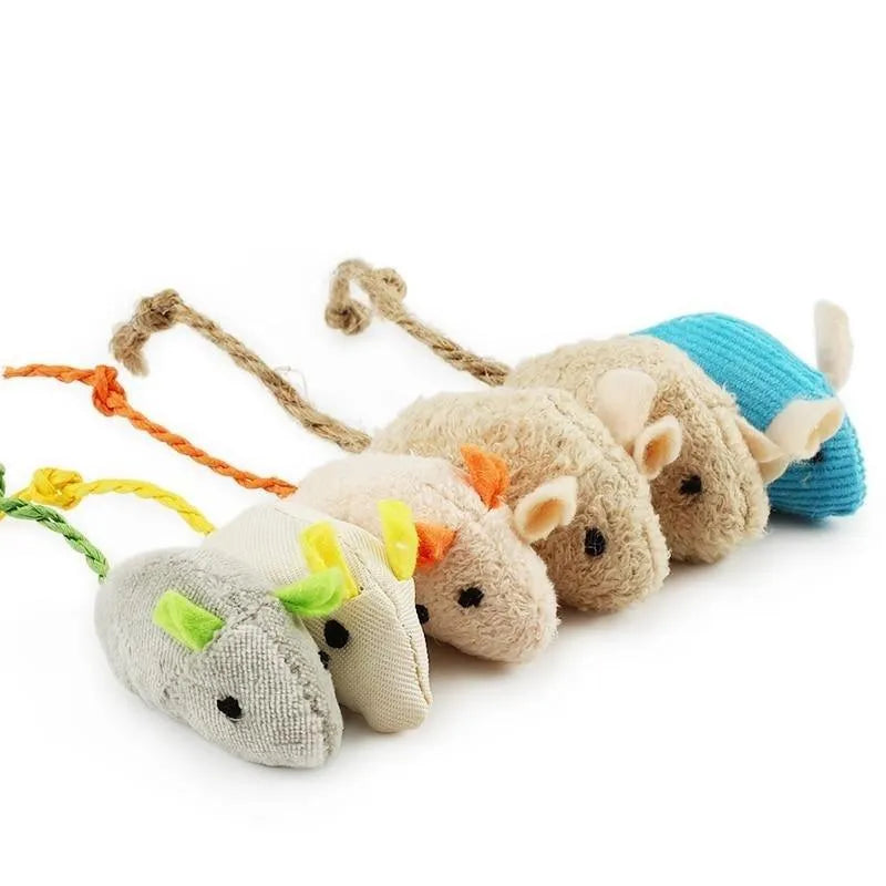 Colorful 6pcs Stevvex Mix Pet Toy set featuring plush catnip mice, perfect for kittens and playful cats, ideal for pets.