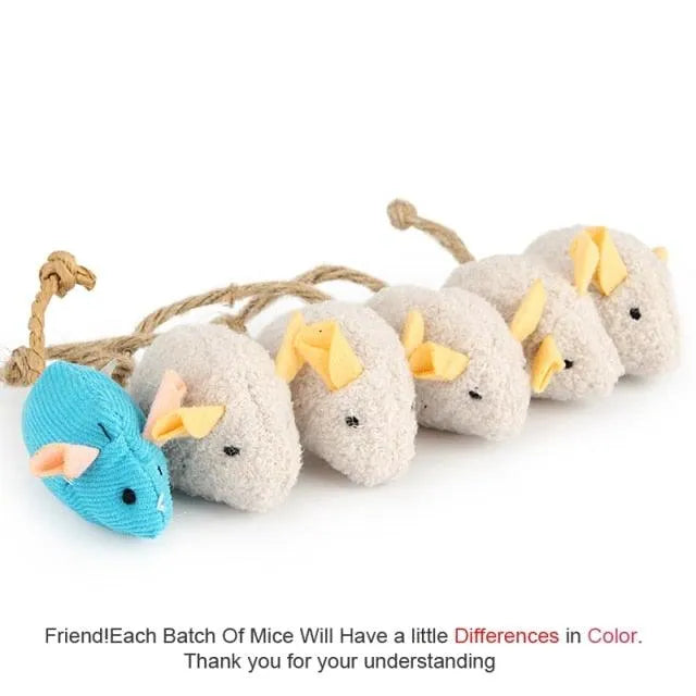 Colorful plush catnip mice toys from Stevvex, 6pcs value pack for kittens, featuring fun designs and soft textures.