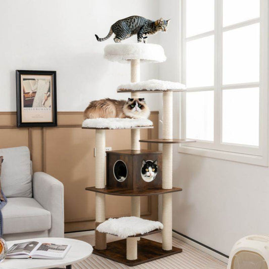 Purrfect Pet Kingdom 7-layer Cat Tree Condo with Plush Beds Brown Purrfect Pet Kingdom