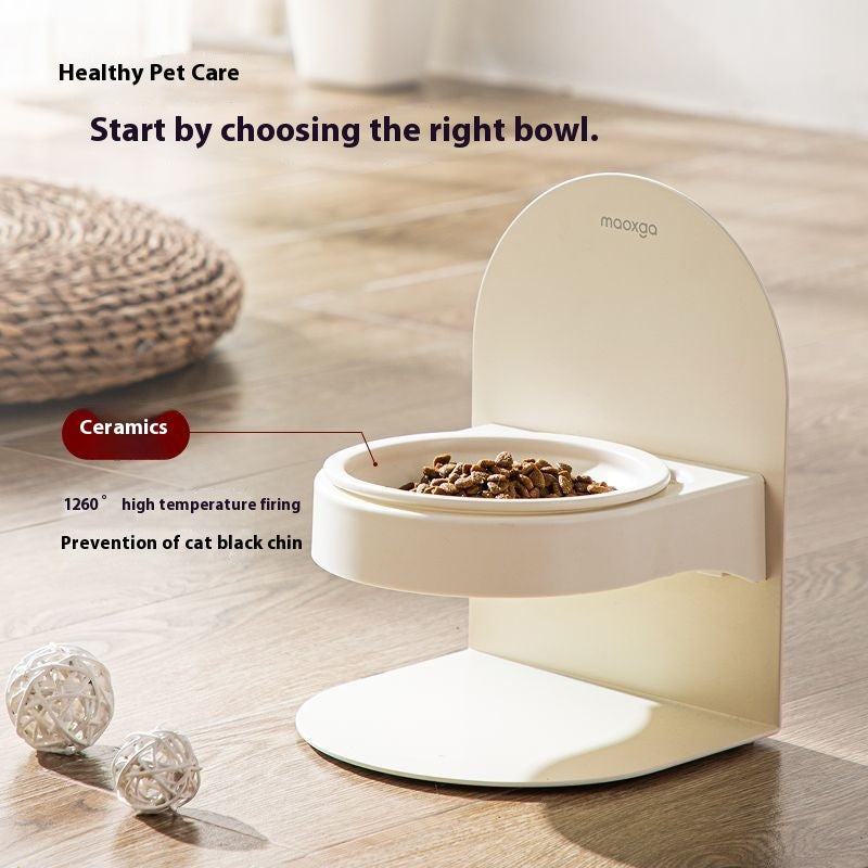 Pet Ceramic Cat Bowl With High Foot And Slanted Mouth For