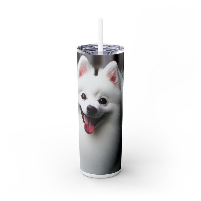 American Eskimo Dog Skinny Tumbler with Straw, 20oz