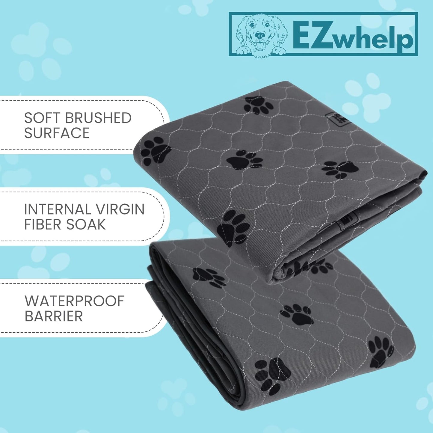 EZwhelp Reusable Quick Dry Pads - Heavy Absorbency - Dog Crate Blanket - EZwhelp