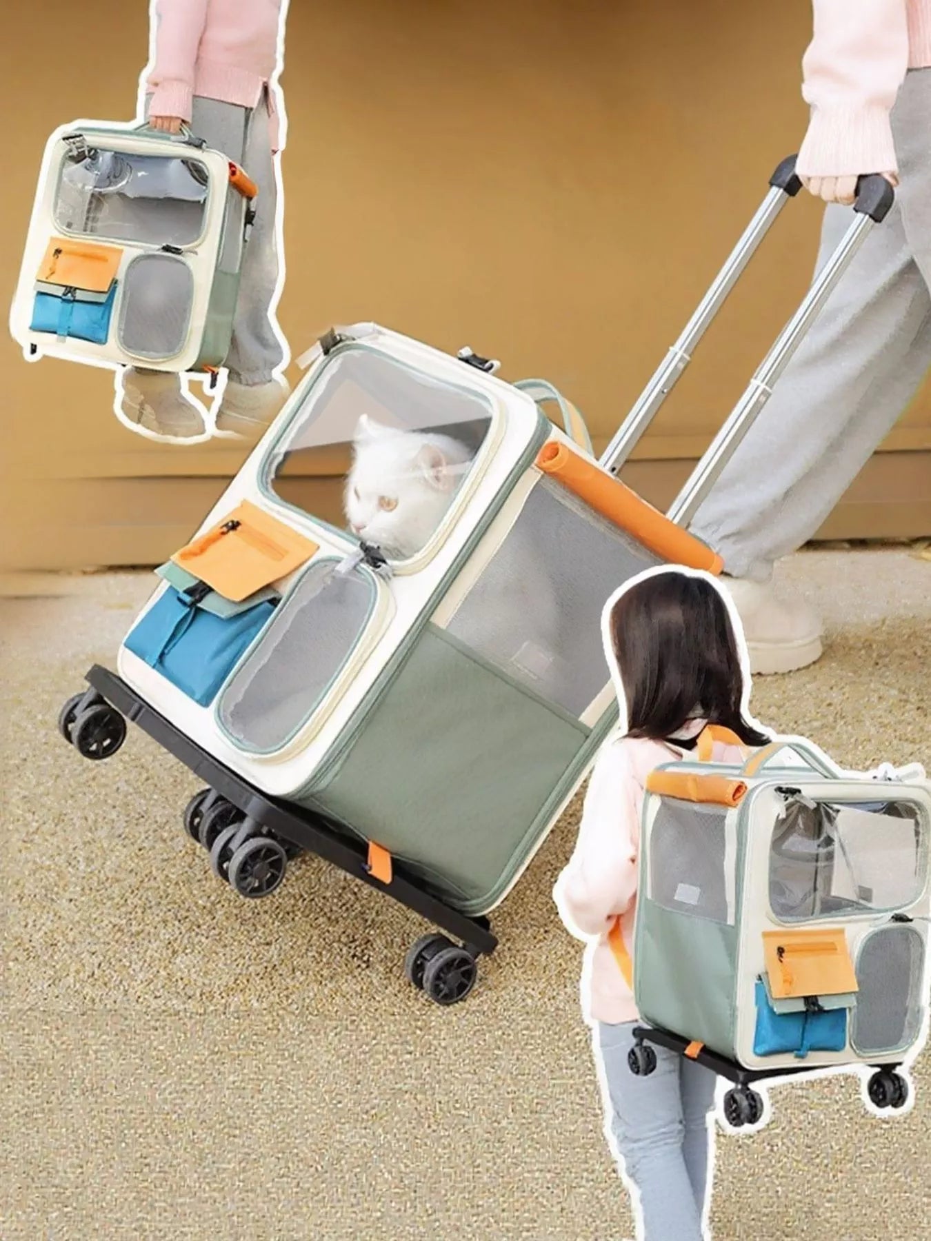 Rolling Pet Carrier with Telescopic Handle