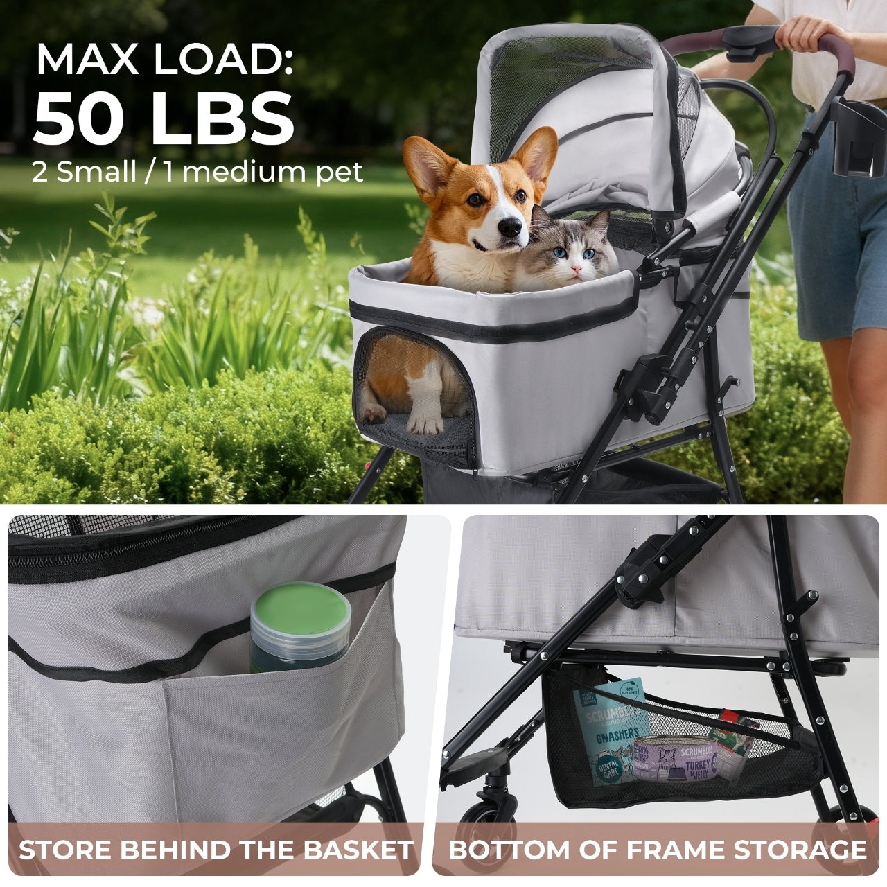 Pet Stroller - 4-Wheel Foldable Carrier for Dogs & Cats