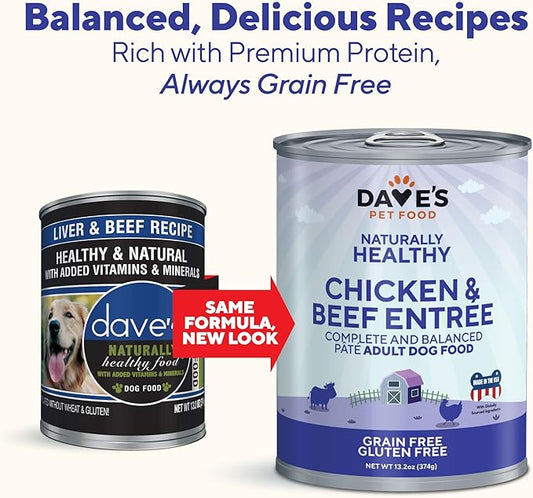 Wet Dog Food Chicken Beef Recipe 13.2 Oz Dave's Natural ✅