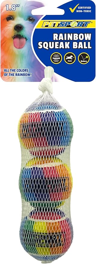 Petsport Tuff Balls Rainbow Squeaky Dog Toy Set 1.8 Inch 3 Pack