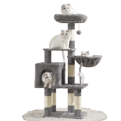 Heybly Small Cat Tree with Hammock – Compact Cat Tower & Furniture for Indoor Cats - WTN Essentials - Gray - B0CPSP6N8N