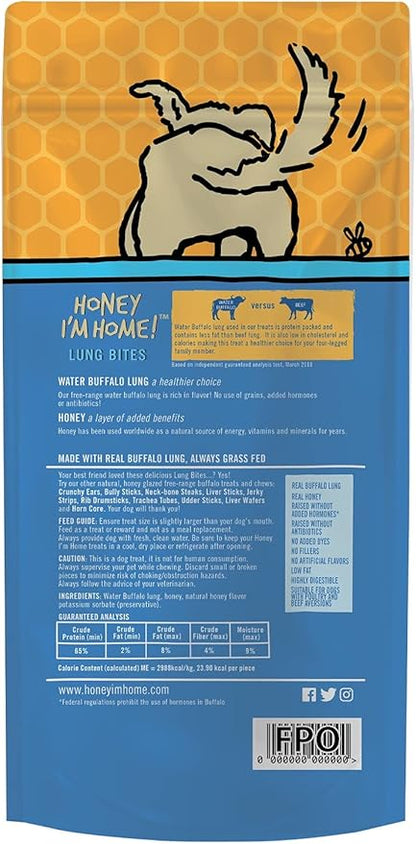 Dog Treats Buffalo Lung Bites Honey 3.1 Oz 🦬