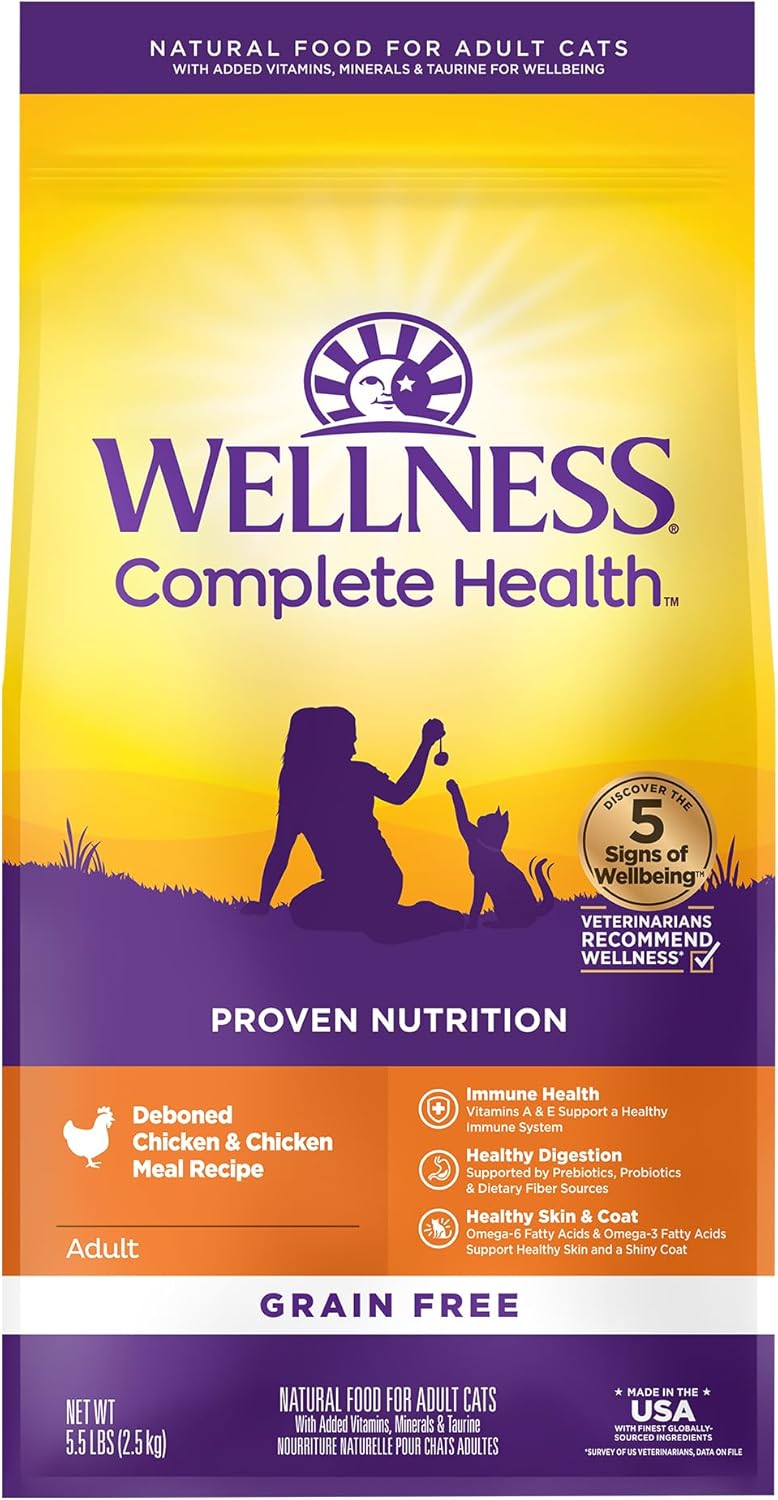 Wellness Complete Health Adult Grain Free Deboned Chicken & Chicken Meal Dry Cat Food (5lb)