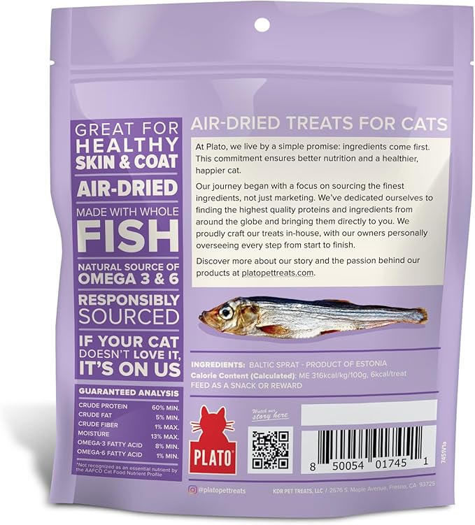 Plato Cat Grain Free Air Dried Treat Baltic Sprat 2.5oz