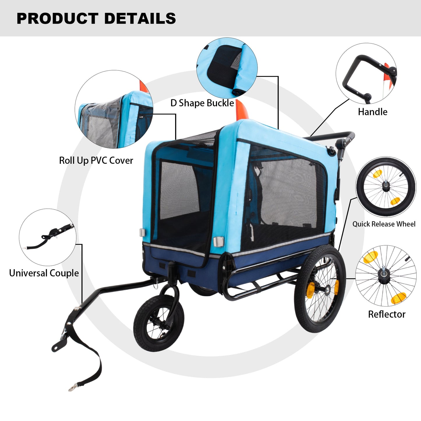 Heavy Duty Pet Stroller - Foldable Utility Bicycle Trailer