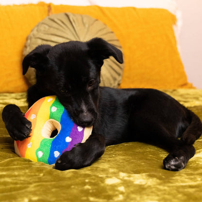 Rainbow Pride Plush Squeaky Donut Dog Toy - 2 Sizes