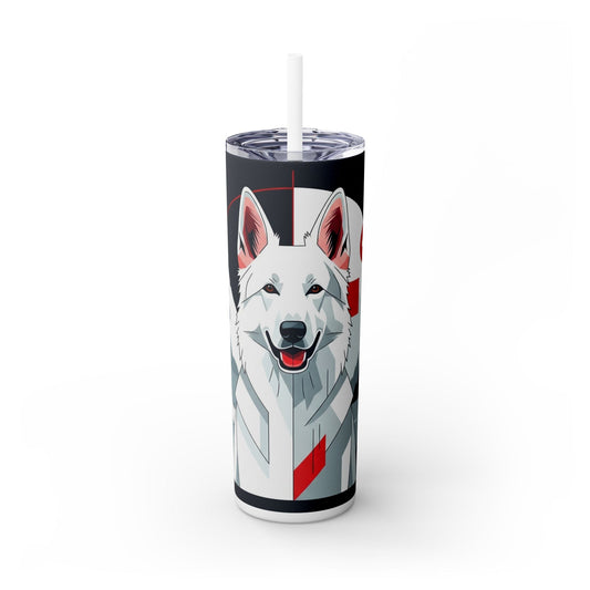 White Swiss Shepherd Dog Skinny Tumbler with Straw, 20oz