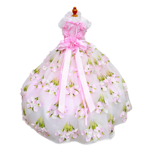 Pet Dress Pink Floral Tulle Gown with Bow - Purrfect Pet Kingdom