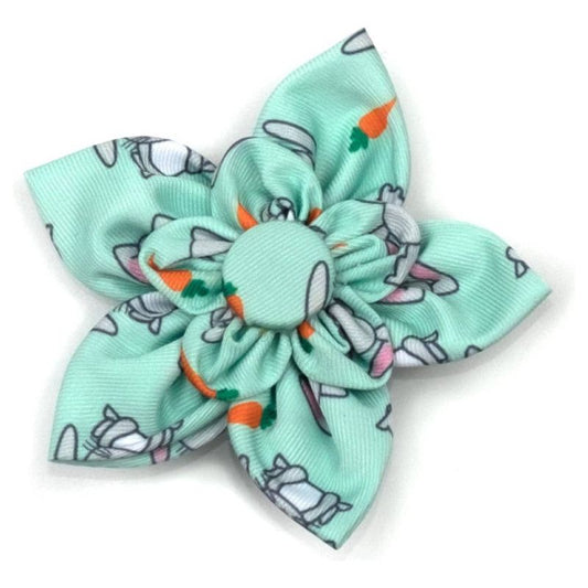 Bunnies & Carrots Mint Green Flower Pinwheel Pet Collar Attachment