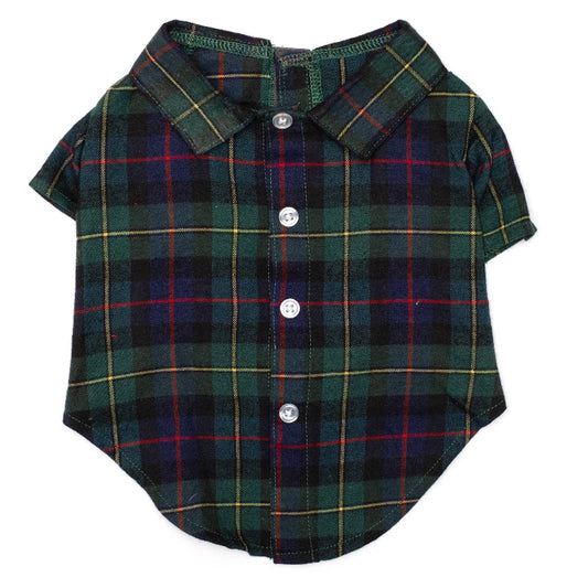 MacLeod Tartan Forest Green & Navy Plaid Collard Dog Shirt