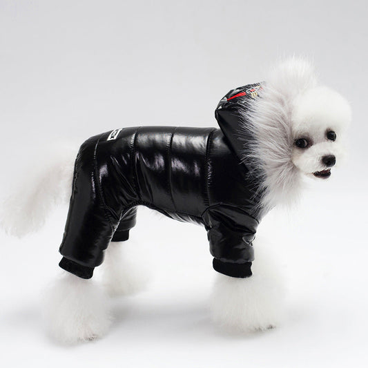 Leather Hooded Thickened Dog Jacket