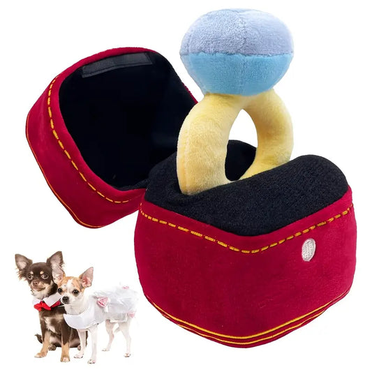 Luxury Inspired Fun Ring in Plush Red Ring Box Interactive Dog Toy
