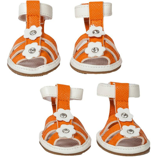 Paw Wear Buckle-Supportive Pvc Waterproof Dog Sandal Shoes Orange -Set Of 4