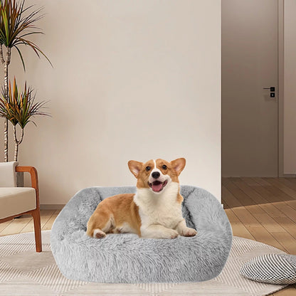 Washable Dog Bed Gray Plush Soft Cats Dogs 🛏️