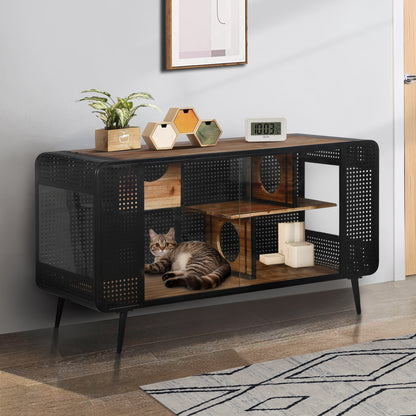 Modern Spacious Cat House with Tempered Glass and Iron Frame